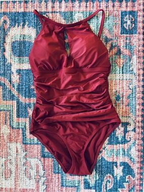 Ellen Tracy Ruched One-Piece Swimsuit - Wine